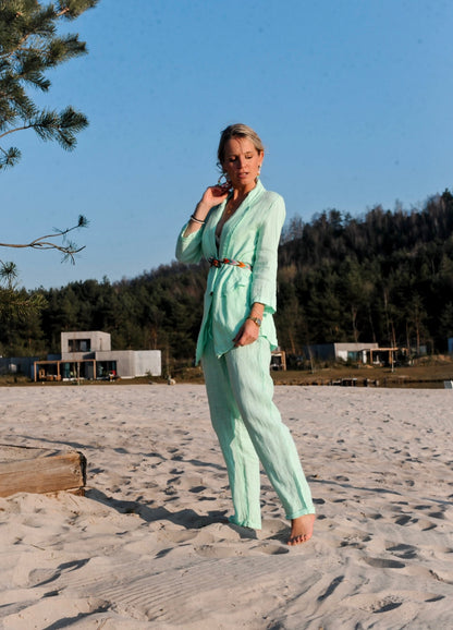 Selina aqua linen jacket